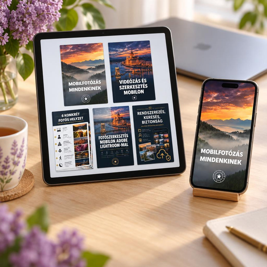 Tablet az öt eKönyv borítójával és telefon